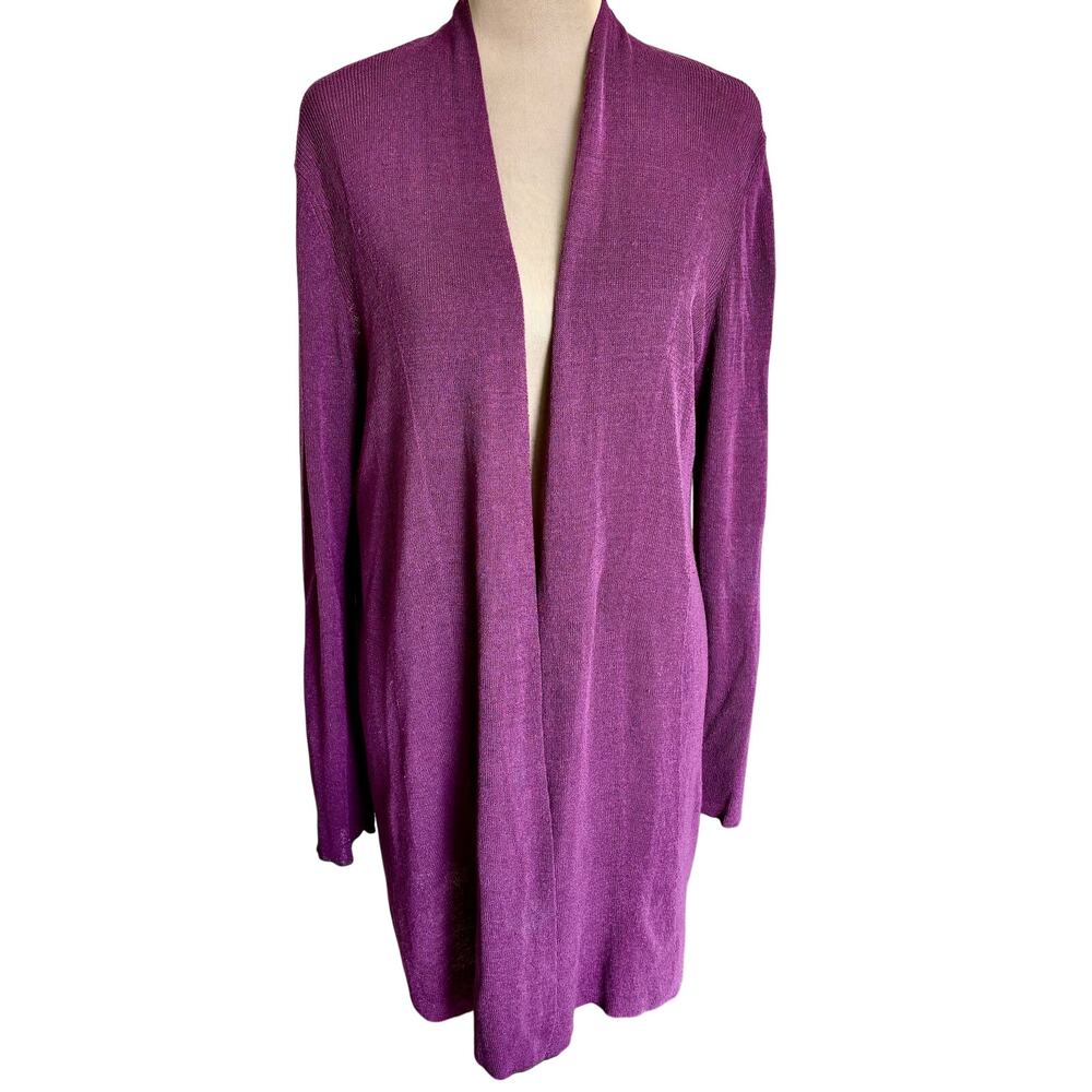 Eileen Fisher Linen Blend Longline Knit Cardigan Sweater Lagenlook Feminine